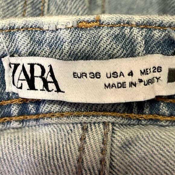 Zara Women's Blue High Waist Frayed Split Hem Flared Bootcut Denim Jeans Pants 4 - Picture 4 of 4